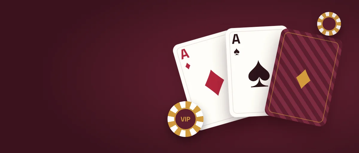 Crypto Casino Vip welcome bonus pack: two aces and a VIP chip on a burgundy table